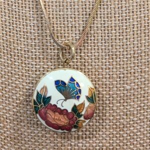 Elegant Gold and Cloissene Butterfly Pendant Necklace